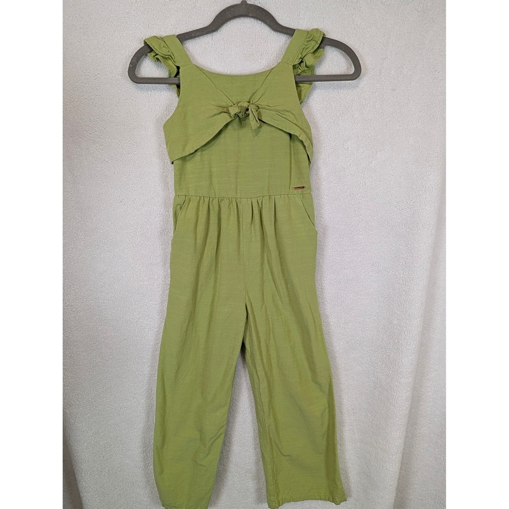 Tahari Girl Olive Green Tie Front Ruffle Strap Jumpsuit Size 10